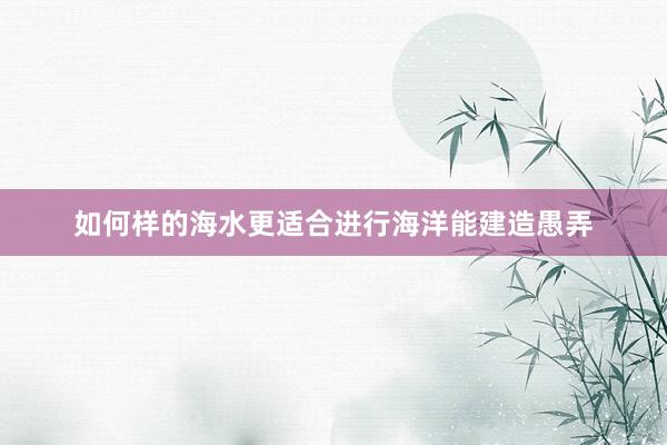 如何样的海水更适合进行海洋能建造愚弄